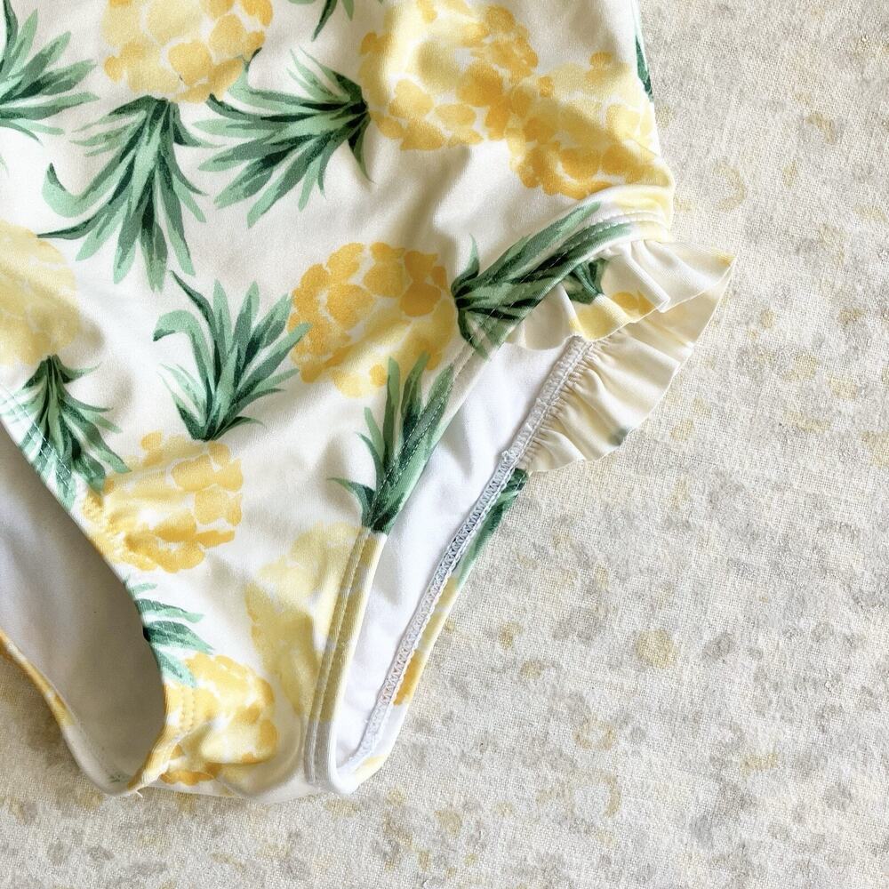 Janie and Jack Girls 6 Swimsuit Pineapple Print Ruffle One Piece Yellow Green - Picture 5 of 6